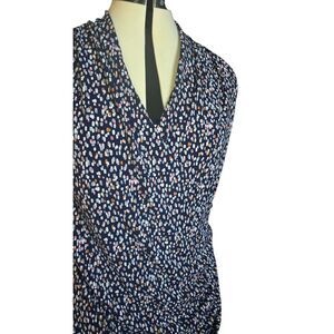 41 Hawthorn Top Blue White Abstract Print Wrap Style Sleeveless Vneck Size L